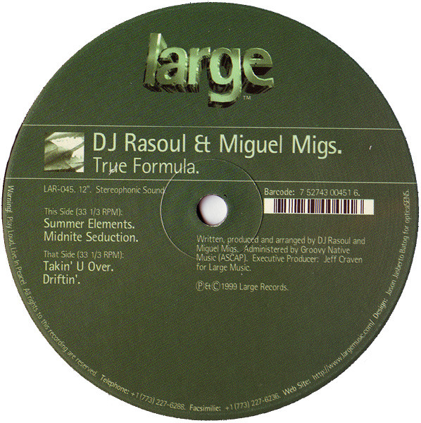 DJ Rasoul & Miguel Migs - True Formula | Large Records (LAR-045) - main