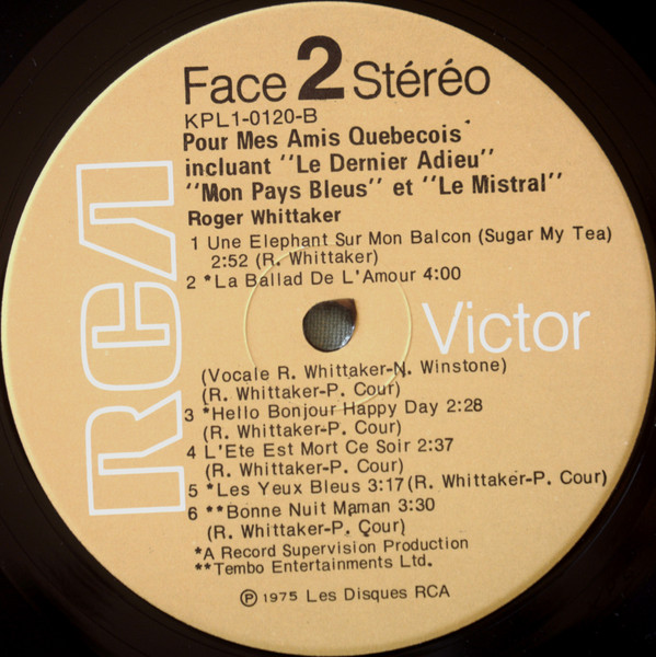 Roger Whittaker - Pour Mes Amis Québécois [Vinyl] | RCA Victor (KPL-1-0120) - 4