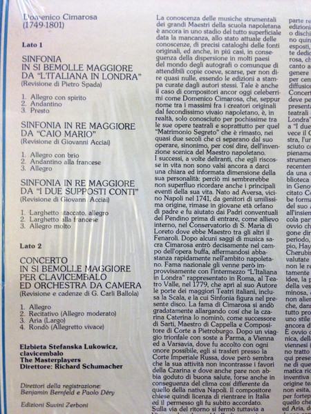 Domenico Cimarosa , Elżbieta Stefańska-Łukowicz , The Masterplayers , Richard Schumacher - Tre Sinfonie / Concerto Per Clavicembalo | Italia (ITL 70032) - 3