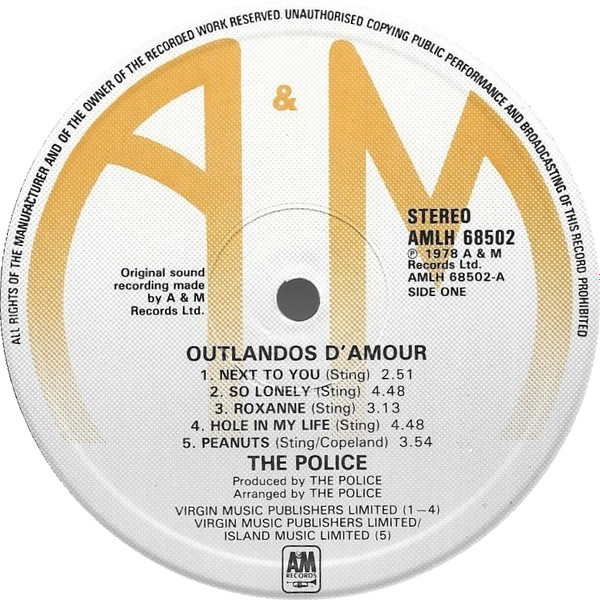 The Police - Outlandos D'Amour | A&M Records (AMLH 68502) - 3 The Police - Outlandos D'Amour | A&M Records (AMLH 68502) - 3