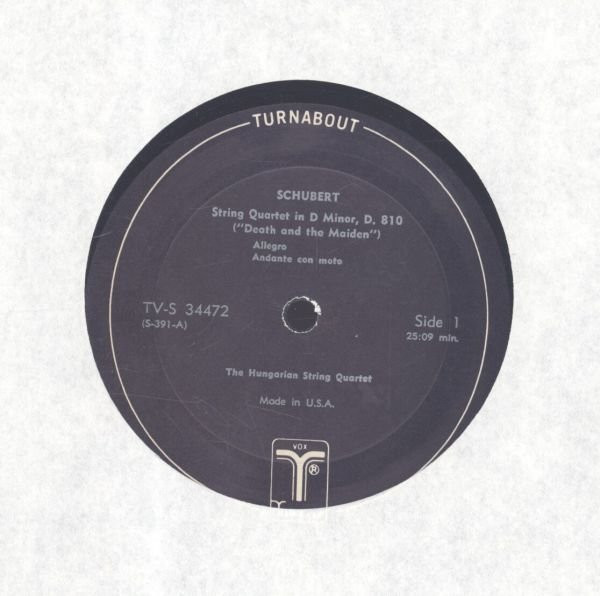 Franz Schubert , The Hungarian Quartet - String Quartet In D Minor, D. 180 "Death And The Maiden" | Turnabout (TV-S 34472) - 3