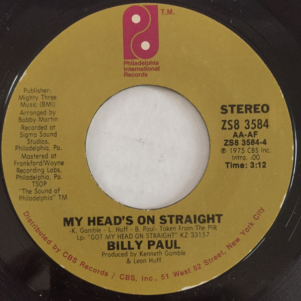 Billy Paul - Let's Make A Baby / My Head's On Straight | Philadelphia International Records (ZS8 3584) - 2