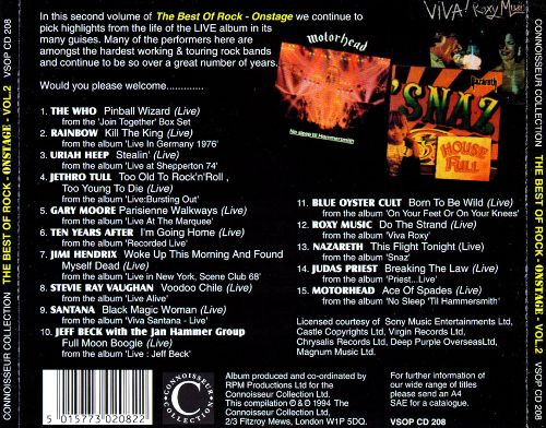Various - The Best Of Rock On Stage Volume 2 | Connoisseur Collection (VSOP CD 208) - 2