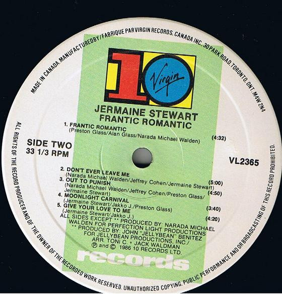 Jermaine Stewart - Frantic Romantic | 10 Records (VL2365) - 4