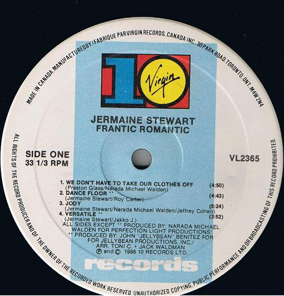 Jermaine Stewart - Frantic Romantic | 10 Records (VL2365) - 3
