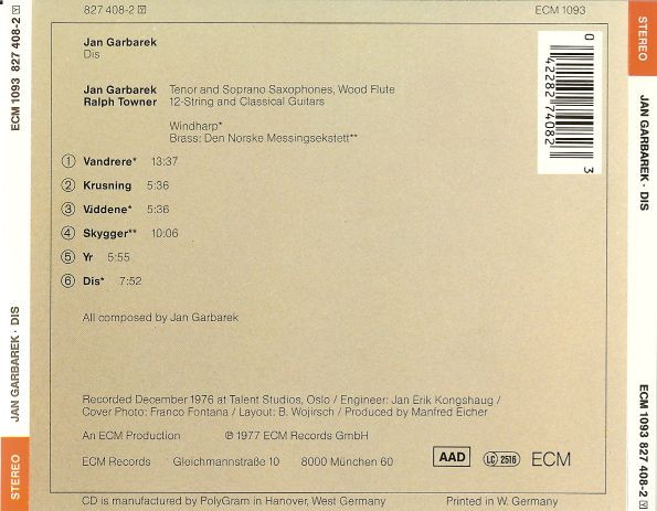 Jan Garbarek - Dis | ECM Records (ECM 1093) - 2