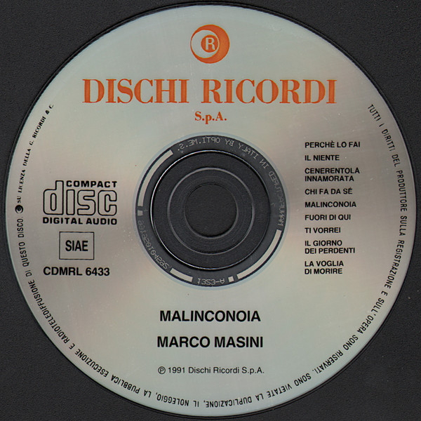 Marco Masini - Malinconoia | Ricordi (CDMRL 6433) - 3