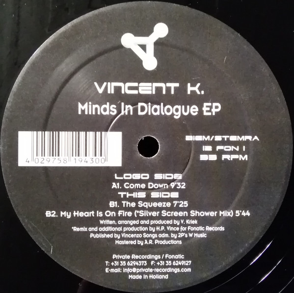 Vincent Kriek - Minds In Dialogue EP | Fonatic Records (12 FON 1) - 2 Vincent Kriek - Minds In Dialogue EP | Fonatic Records (12 FON 1) - 2