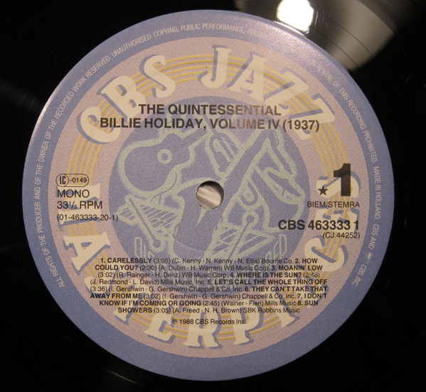 Billie Holiday - The Quintessential Billie Holiday Volume 4 (1937) | CBS (CBS 463333 1) - 2