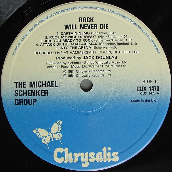 The Michael Schenker Group - Rock Will Never Die | Chrysalis (CUX 1470) - 3