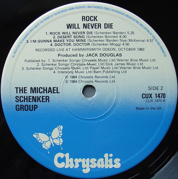 The Michael Schenker Group - Rock Will Never Die | Chrysalis (CUX 1470) - 4