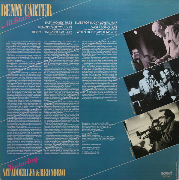 Benny Carter And His Orchestra Featuring Nat Adderley & Red Norvo - Benny Carter All Stars Featuring Nat Adderley & Red Norvo | Sonet (SNTF-947) - 2 Benny Carter And His Orchestra Featuring Nat Adderley & Red Norvo - Benny Carter All Stars Featuring Nat Adderley & Red Norvo | Sonet (SNTF-947) - 2