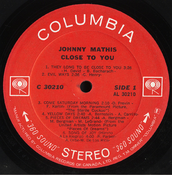 Johnny Mathis - Close To You | Columbia (C 30210) - 3 Johnny Mathis - Close To You | Columbia (C 30210) - 3