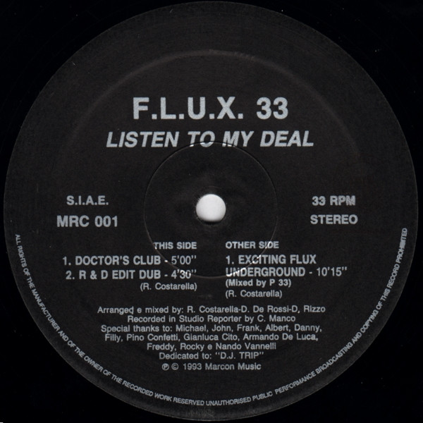 F/L/U/X 33 - Listen To My Deal | Marcon Music (MRC 001)