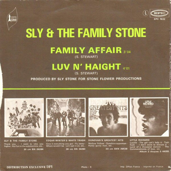 Sly & The Family Stone - Family Affair / Luv N' Haight | Epic (EPC 7632) - 2