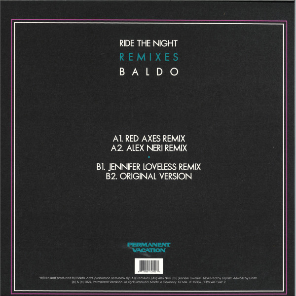 Baldo - Ride The Night Remixes | Permanent Vacation (PERMVAC249-2)