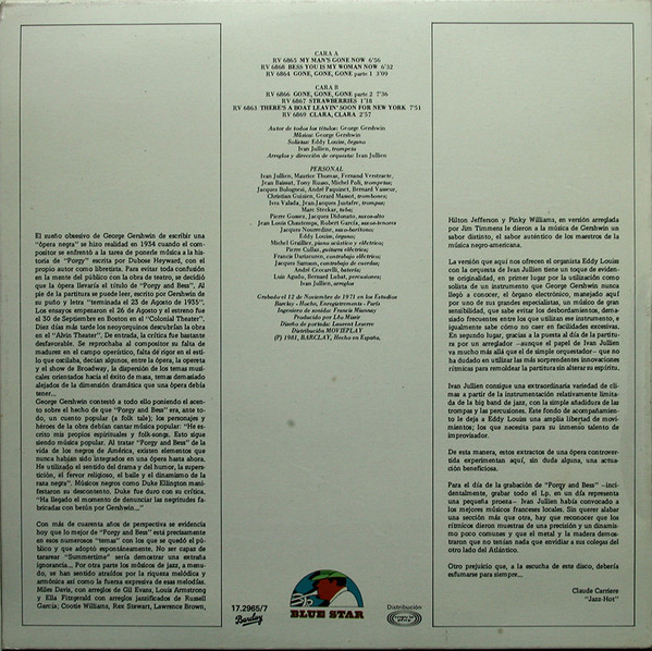 Ivan Jullien Big Band With Eddy Louiss - Porgy And Bess | Barclay (17.2965/7) - 2