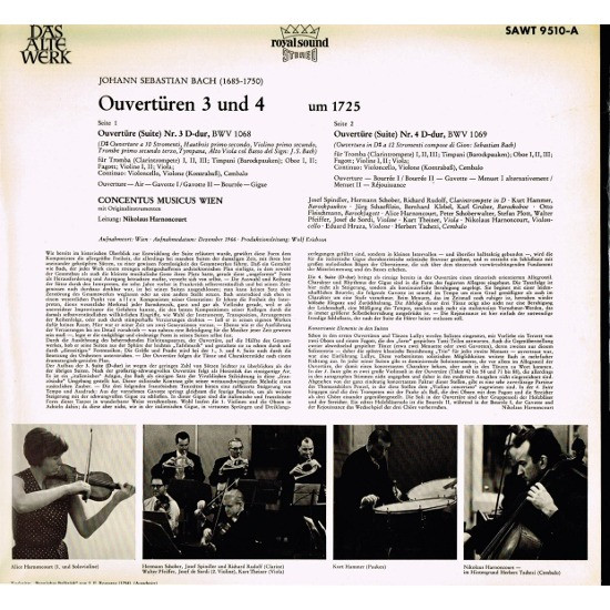 Concentus Musicus Wien , Johann Sebastian Bach - Ouvertüren 3 und 4 auf Originalinstrumenten um 1725 | TELDEC »Telefunken-Decca« Schallplatten GmbH (SAWT 9510-A) - 2
