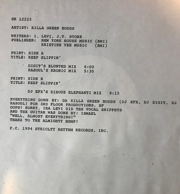 Killa Green Budds - Keep Slippin' | Strictly Rhythm (SR12223)