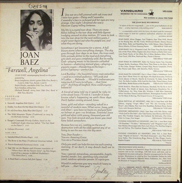 Joan Baez - Farewell, Angelina | Vanguard (VRS-9200) - 2