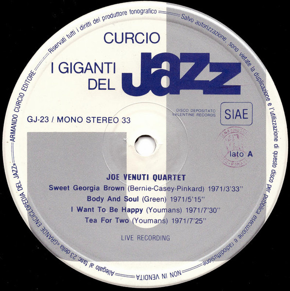 Joe Venuti - Lou Stein - Marco Ratti - Gil Cuppini - Joe Venuti Quartet - I Giganti Del Jazz Vol. 23 | Curcio (GJ-23) - 4