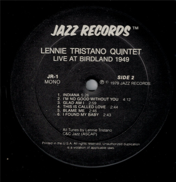 Lennie Tristano Quintet With Warne Marsh And Billy Bauer - Live At Birdland 1949 | Jazz Records (JR-1) - 3