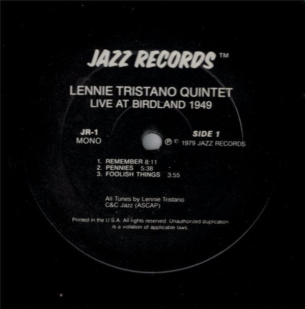 Lennie Tristano Quintet With Warne Marsh And Billy Bauer - Live At Birdland 1949 | Jazz Records (JR-1) - 4
