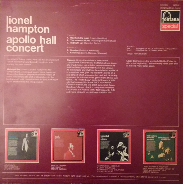 Lionel Hampton - Apollo Hall Concert | Fontana (6433 021) - 2