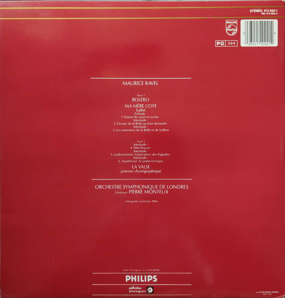 Maurice Ravel , Pierre Monteux , London Symphony Orchestra - Boléro, Ma Mère L'Oye, La Valse | Philips (412 092-1) - 3