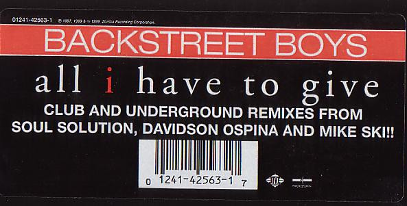 Backstreet Boys - All I Have To Give | Jive (01241-42563-1) - 3