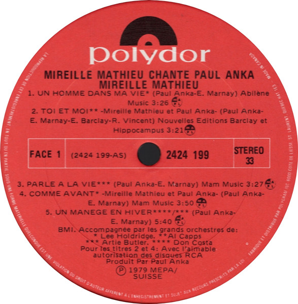 Mireille Mathieu - Chante Paul Anka - Toi Et Moi [Vinyl] | Polydor (2424 199) - 3