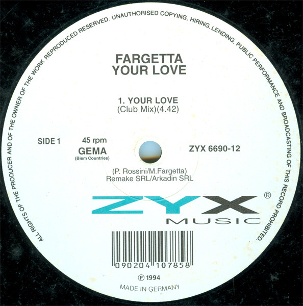 Fargetta - Your Love | ZYX Music (ZYX 6690-12)