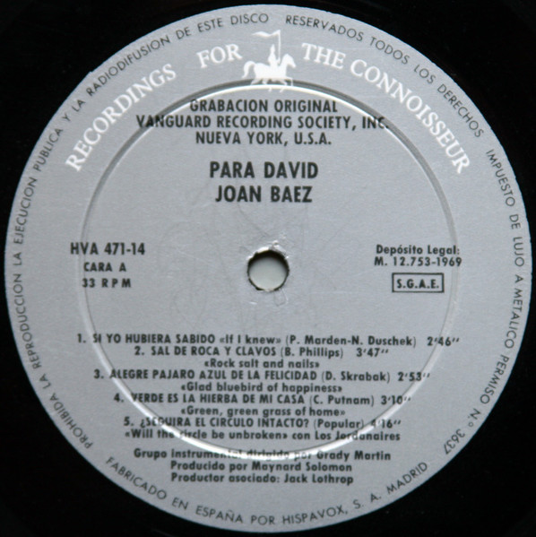 Joan Baez - Para David | Vanguard (HVA 471-14) - 3