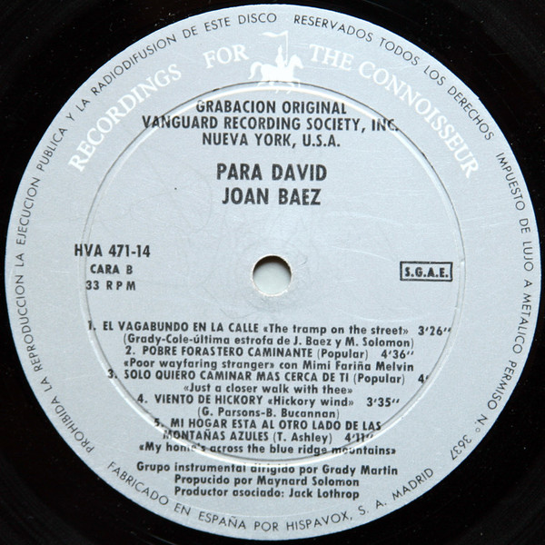 Joan Baez - Para David | Vanguard (HVA 471-14) - 4