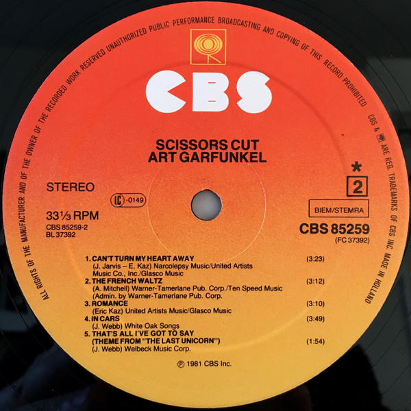 Art Garfunkel - Scissors Cut | CBS (CBS 85259) - 4