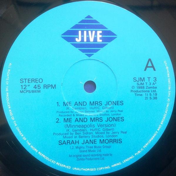 Sarah Jane Morris - Me And Mrs Jones | Jive (SJM T 3)