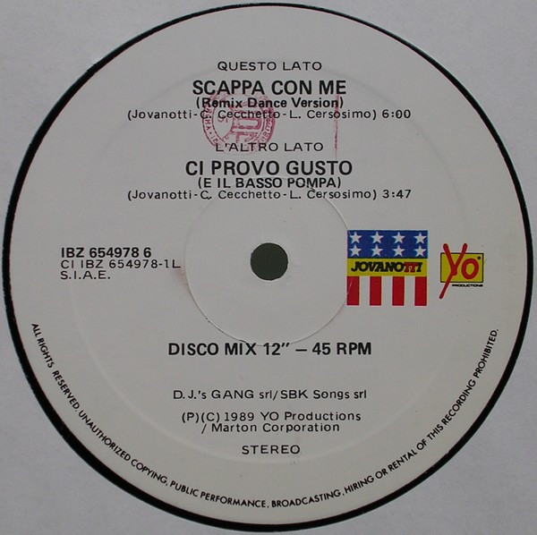 Jovanotti - Scappa Con Me | Ibiza Records (IBZ 654978 6) - 2