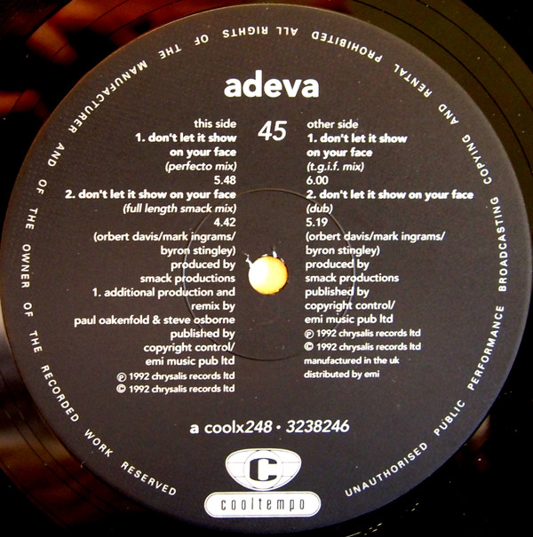 Adeva - Don't Let It Show On Your Face | Cooltempo (COOLX248) - 3 Adeva - Don't Let It Show On Your Face | Cooltempo (COOLX248) - 3
