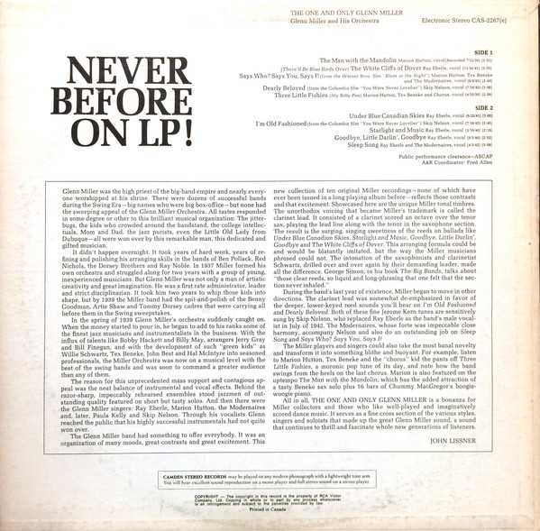 Glenn Miller And His Orchestra - The One And Only Glenn Miller | RCA Camden (CAS-2267(e)) - 2