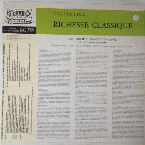 Jean-Philippe Rameau , Jean-Pierre Rampal , Robert Veyron-Lacroix , Jacques Neilz - Pièces De Clavecin En Concerts | Musidisc (30 RC 785) - 2