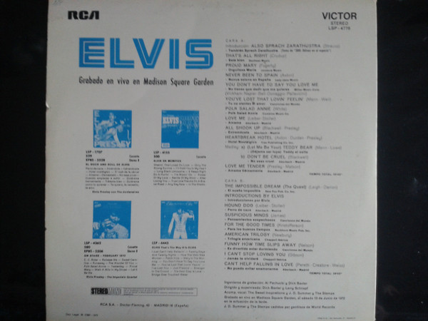 Elvis Presley - Elvis Grabado En Vivo En Madison Square Garden | RCA Victor (LSP-4776) - 3