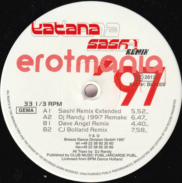 Katana - Erotmania '97 (Sash! Remix) | Bionic Beat Recordings (BIO 009) - 2