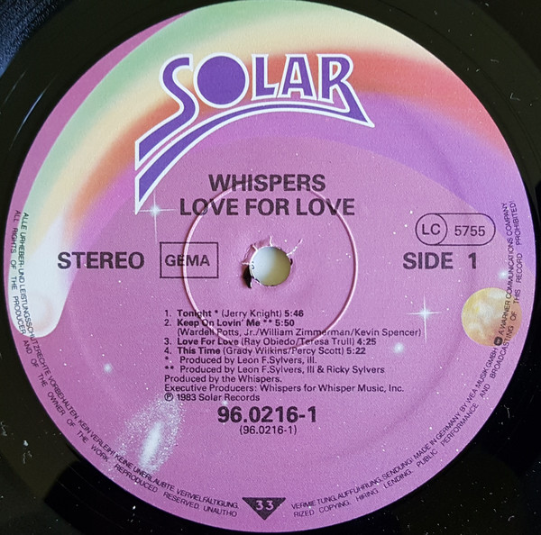 The Whispers - Love For Love | Solar (96.0216-1) - 2 The Whispers - Love For Love | Solar (96.0216-1) - 2