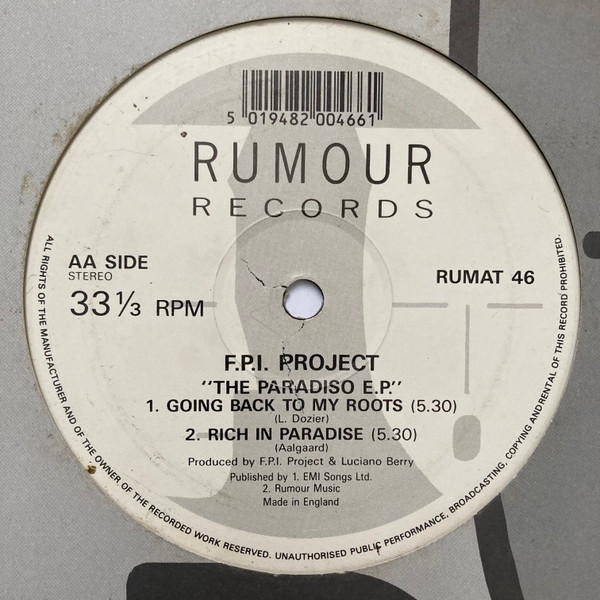 FPI Project - The Paradiso E.P. | Rumour Records (RUMAT 46) - 2
