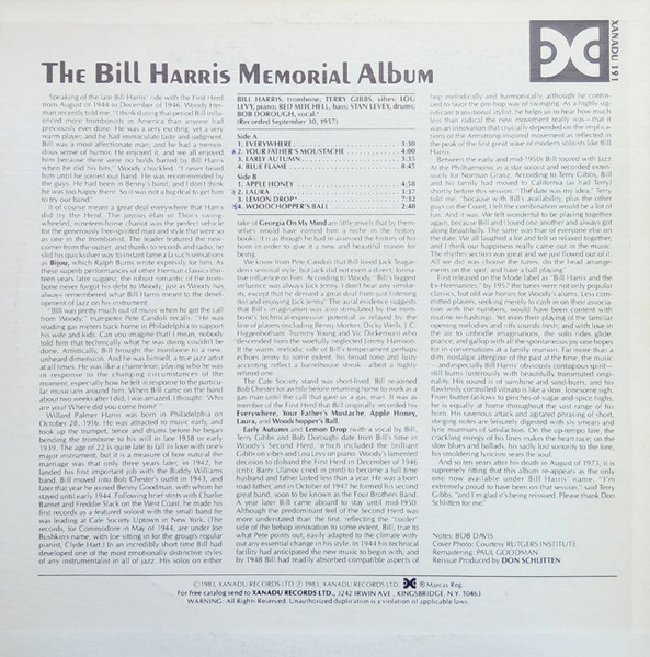 Bill Harris , Terry Gibbs , Lou Levy , Red Mitchell , Stan Levey - The Bill Harris Memorial Album | Xanadu Records (Xanadu 191) - 2