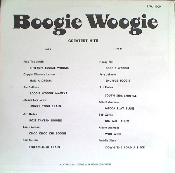 Various - Boogie Woogie Greatest Hits | Boogie Woogie (BW-1000) - 2