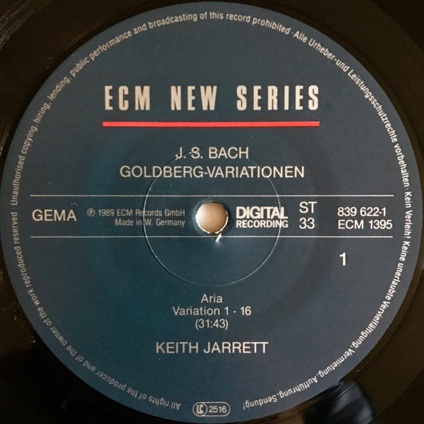 Johann Sebastian Bach / Keith Jarrett - Goldberg Variations | ECM New Series (839 622-1) - 2