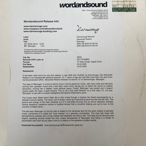 Alexander Roland - Balungan | Karmarouge (Karmarouge NO. 33)