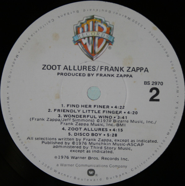 Frank Zappa - Zoot Allures | Warner Bros. Records (BS 2970) - 4