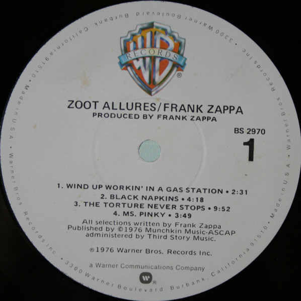 Frank Zappa - Zoot Allures | Warner Bros. Records (BS 2970) - 3
